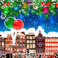 Christmas lollipops on the background of snow-covered streets