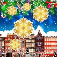 Christmas snowflakes on the background of snow-covered streets