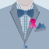 Close up of pinned pink ribbon on male suit collar N2
