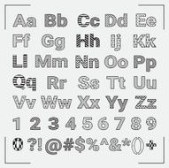 Hand Drawn Geometric English Alphabet Letters and Numbers