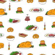 Food and snacks doodle pattern N2