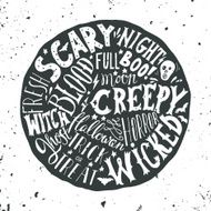 Halloween hand lettering on the round moon background