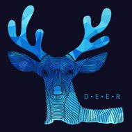 Deer - line border and Blue low poly vector Design