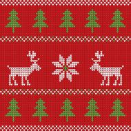 Red knitted Christmas sweater with deer seamless pattern