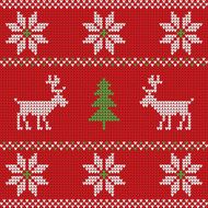 Red knitted Christmas sweater with deer seamless pattern N2
