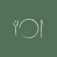 Plate with cutlery icon drawn in chalk