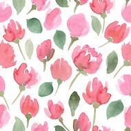 cute watercolor flowers seamless vector pattern N5