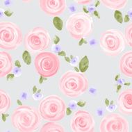 hand drawn watercolor roses and cute little flowers seamless pattern N5