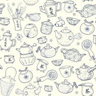 Seamless tea background with chinese and japanese teapots cups