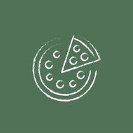 Whole pizza with a slice icon drawn in chalk N2