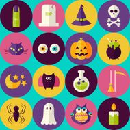 Flat Magic Halloween Witch Seamless Pattern with Colorful Circle