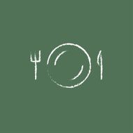 Plate with cutlery icon drawn in chalk N2