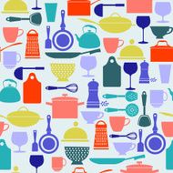 background Kitchenware and restaurant glassware icons set