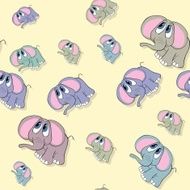 Seamless pastel colored elephant pattern with drop shadow on yellow