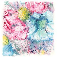 blue flower and pink peonies