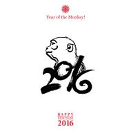 Calligraphy 2016 Happy New Year sign card with Monkey isolated N4