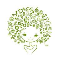 Ecology concept female head for your design