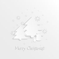 3D paper spruces snowflakes and gift boxes Winter vector illustration