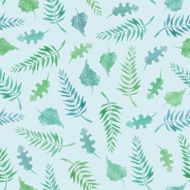 Green leafs seamless pattern in watercolor N3