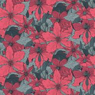 Floral seamless pattern on with hand drawn clematis flowers N3