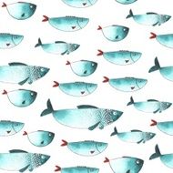 Pattern with Watercolor funny fishes