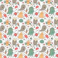 Stunning seamless pattern with cute monster N2