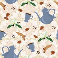 Vector seamless pattern with coffee pot cups and Oriental spices N4