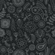 Seamless doodle flowers black and white pattern N2