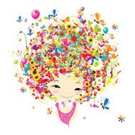 Female portrait with floral hairstyle for your design N15