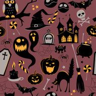 Seamless pattern Of Vintage Happy Halloween flat icons