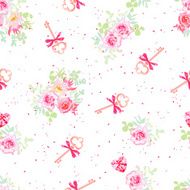 Delicate flowers and old keys with bows seamless vector pattern