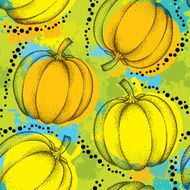 Seamless pattern with dotted pumpkin on the blots background