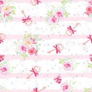 Delicate flowers and old keys with bows seamless vector pattern N2