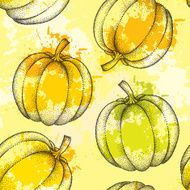 Seamless pattern with dotted pumpkin and colorful blots N2
