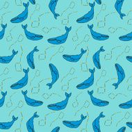 Sea seamless pattern with whales and constellation