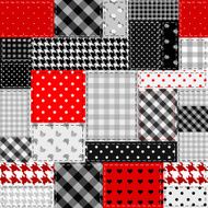 Patchwork of gray and red patches