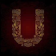 Vector Gold Mono Line style Geometric Font Letter U N2
