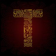 Vector Gold Mono Line style Geometric Font Letter T N2