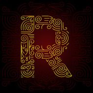 Vector Gold Mono Line style Geometric Font Letter R N2