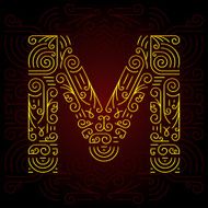 Vector Gold Mono Line style Geometric Font Letter M N2