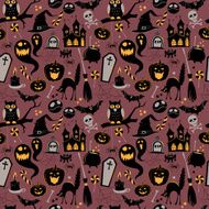 Seamless pattern Of Vintage Happy Halloween flat icons N2