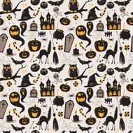 Seamless pattern Of Vintage Happy Halloween flat icons N3