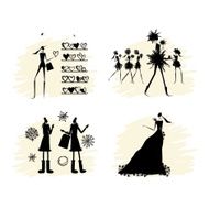 Fashion girls black silhouettes collection N3
