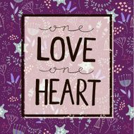 Vector love quote lettering on floral purple background Square frame