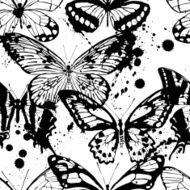 Seamless background of butterflies black and white colors Vector illustration