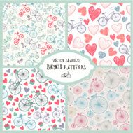 Vector set of seamless romantic bicycle patterns