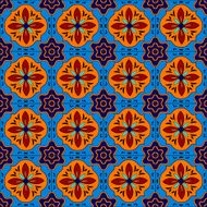 Mexican stylized talavera tiles seamless pattern in blue and red N3