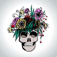 Halloween hand drawn card with skull in flowers N5