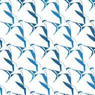 Vector Blue White Swallows Birds Geometric Seamless Pattern