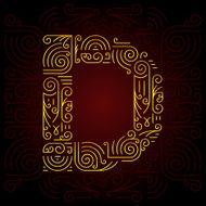 Vector Gold Mono Line style Geometric Font Letter D N2